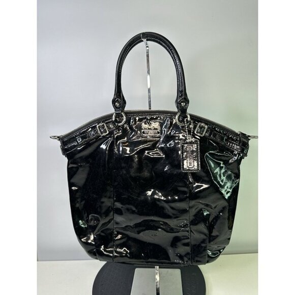 Coach Black Madison Lindsey Patent Leather Satchel Purse No Crossbody Strap - Picture 1 of 10